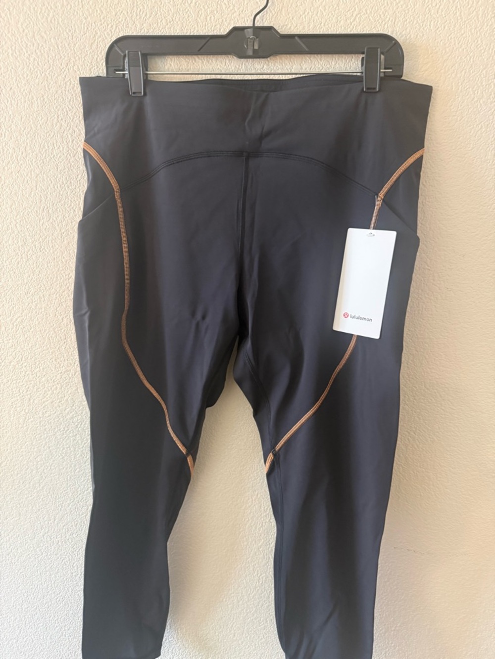 lululemon Black Leggings with Copper Contrast Stitching